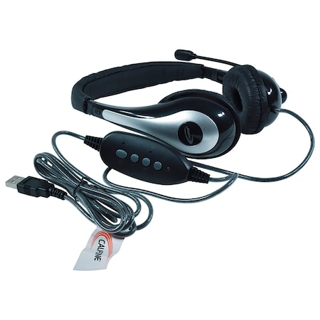 Califone NeoTech On-Ear Stereo Headset with Gooseneck Microphone, USB Plug, Black/Silver 1025MUSB